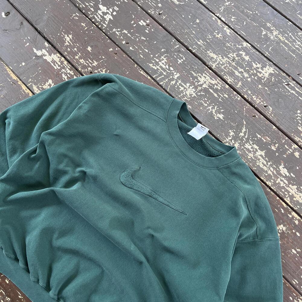 (XL) Vintage 90s Y2K Nike Crewneck Sweatshirt Embroidered Center Swoosh Teal